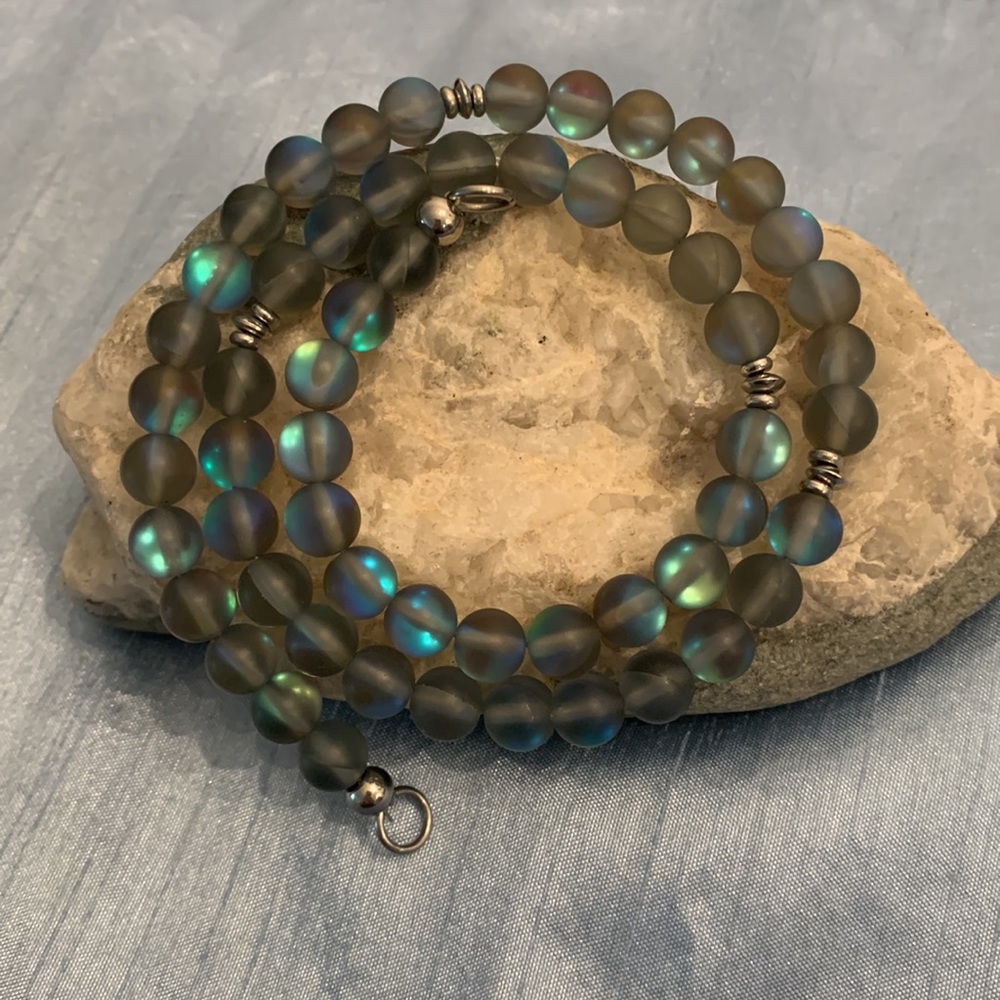 Tocara JoAn Frosted Moonstone - 8mm Stainless Steel Beaded strand: approx 20”
